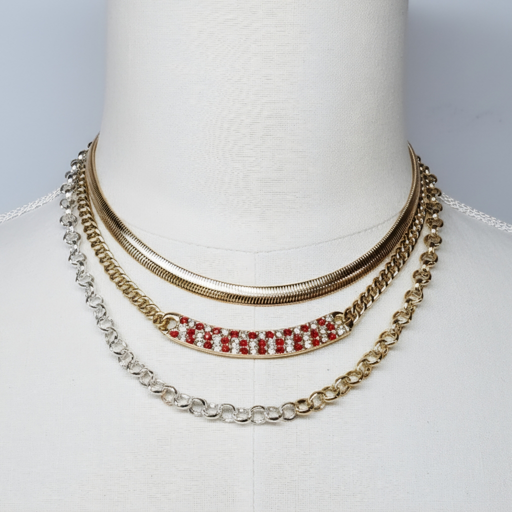 Melrose And Market Gold And Red Layered Necklace Set 25$